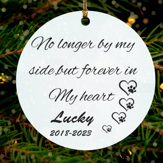 Personalized In Memory Pet Memorial Ornament Remembrance & Pawprint Charm "No Longer By My Side Forever in My Heart" Personalize Pet Loss ornament
