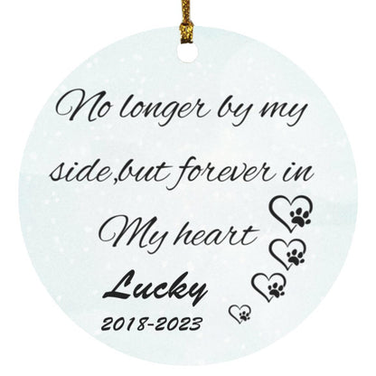Personalized In Memory Pet Memorial Ornament Remembrance & Pawprint Charm "No Longer By My Side Forever in My Heart" Personalize Pet Loss ornament