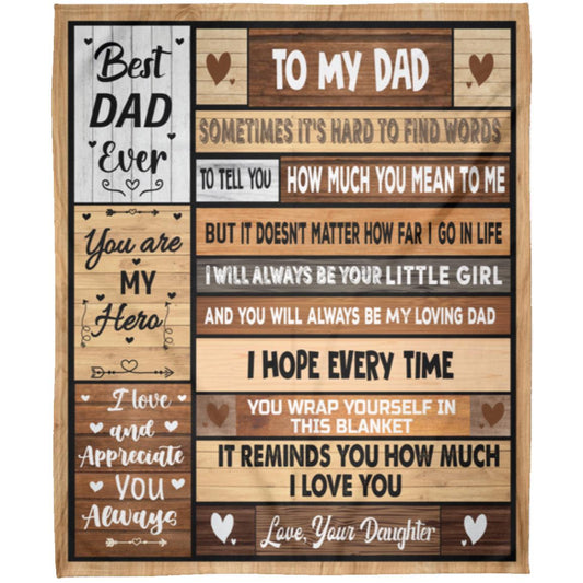 cozy Dad Blanket from Daughter or Son – Birthday Gifts for Dad – Dad Gifts from Daughter or Son – Gifts for Dad Who Wants Nothing – Best Dad Ever Gifts, 50” x 60” (Blue)