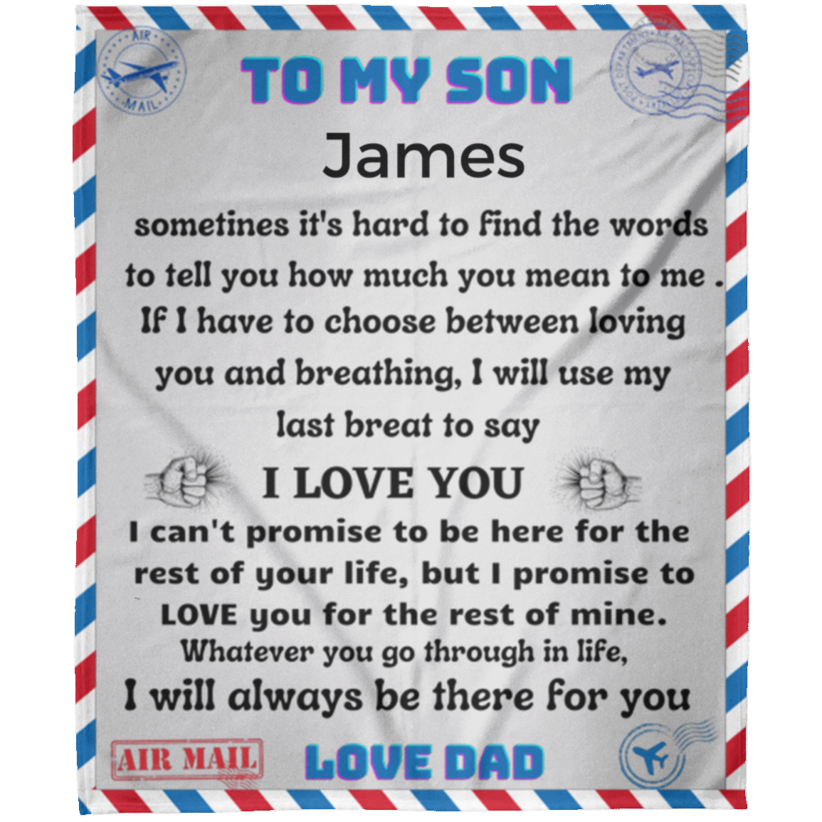 Personalized Son Name blanked special  gift from dad, Custom Name Blankets for Boys.