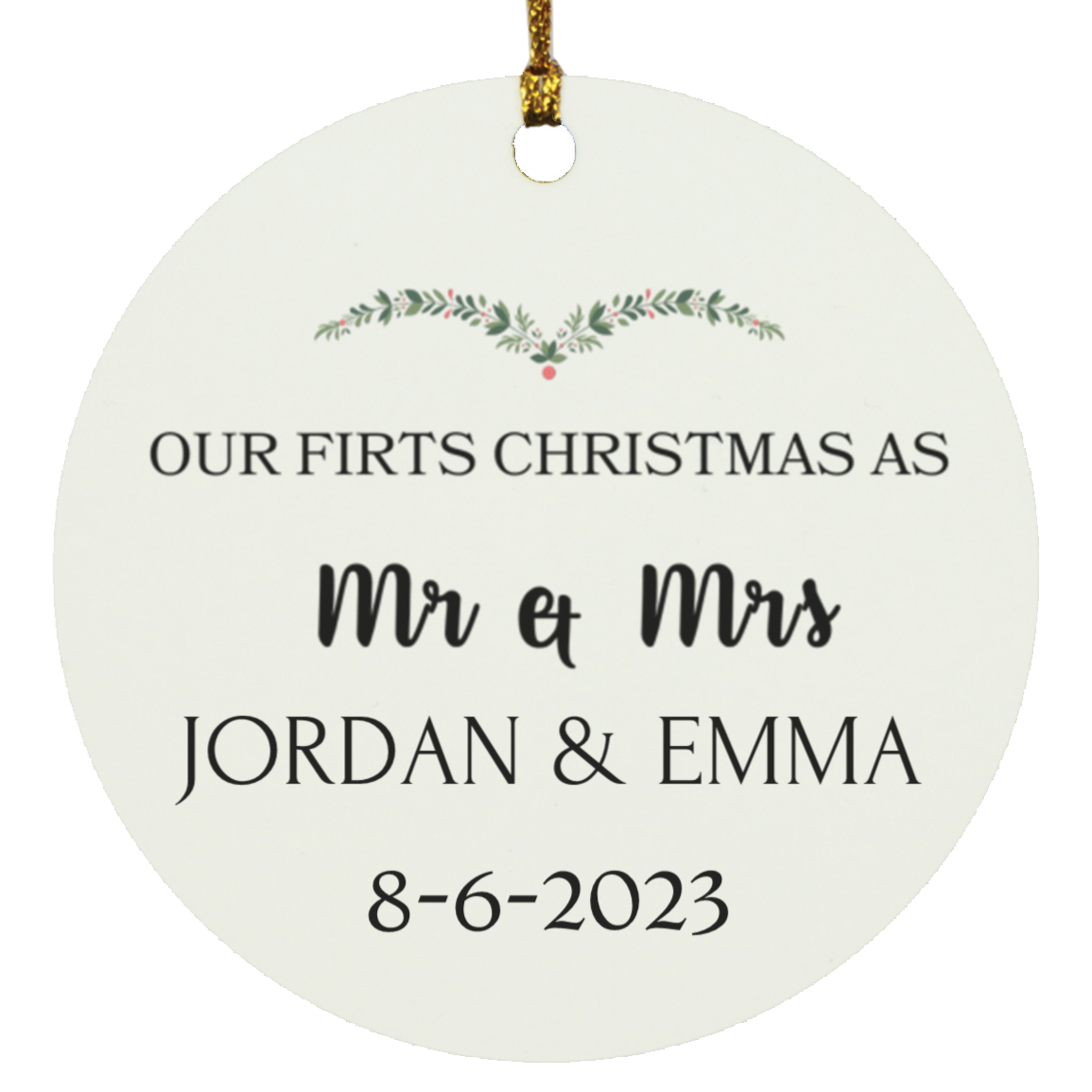 Personalized First Christmas Married Ornament - Mr and Mrs Sprig Christmas Ornament - Our First Christmas Married as Mr and Mrs Ornament - Personalized