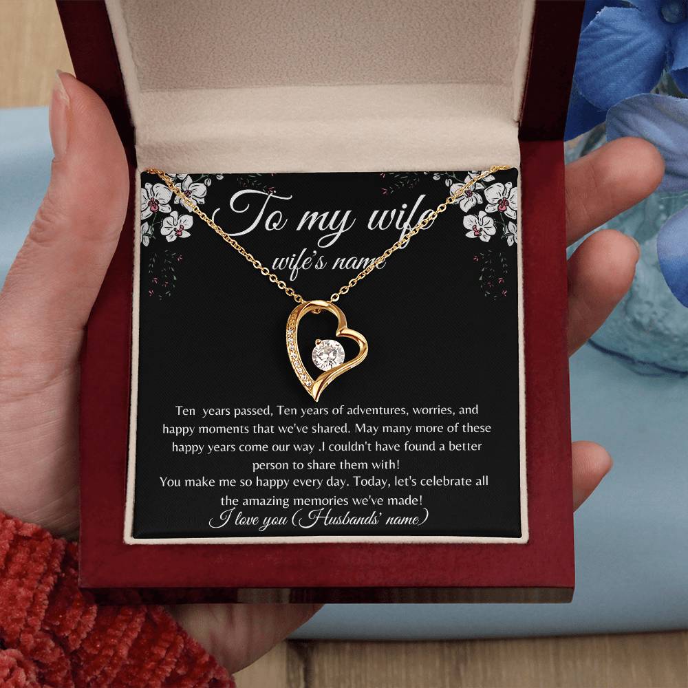 10th Anniversary Wife Necklace Gift Valentine Fiancée Girlfriend Gifts for Her