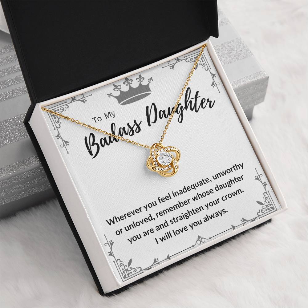 PENDANTY To My Badass Daughter Necklace, Gift, Necklace For Daughter, From Dad or mom  Jewelry, Mother Dady Gifts Love Knot White, yellow Gold  Gold