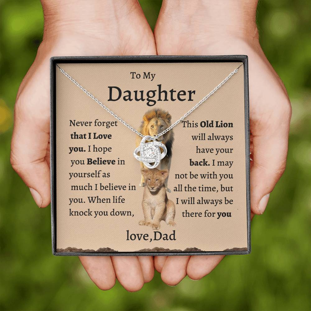 Daughter Necklace From Dad, Lion Dad To My Daughter Necklace, Love Knot Necklace Silver