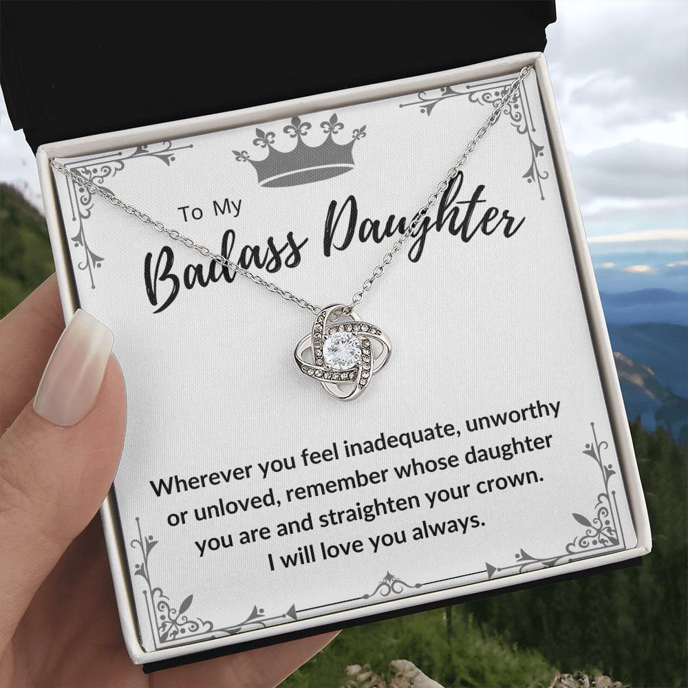 PENDANTY To My Badass Daughter Necklace, Gift, Necklace For Daughter, From Dad or mom  Jewelry, Mother Dady Gifts Love Knot White, yellow Gold  Gold