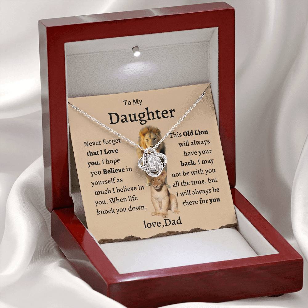 Daughter Necklace From Dad, Lion Dad To My Daughter Necklace, Love Knot Necklace Silver