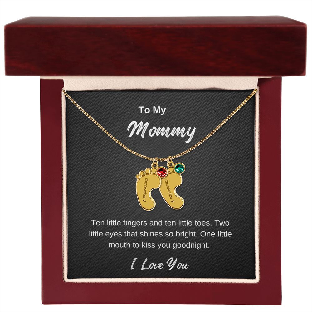 Mommy Baby Feet Name Necklace Gift