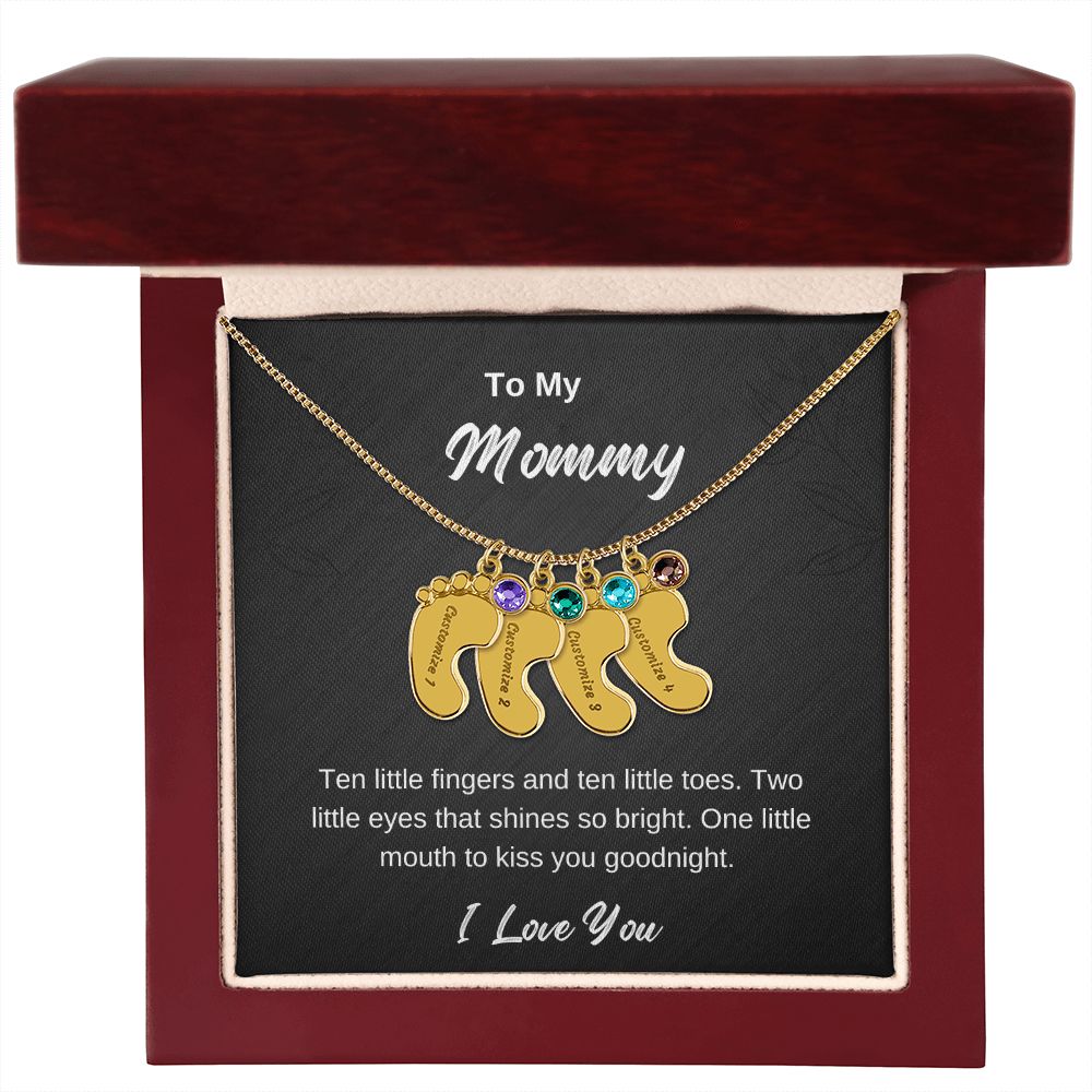 Mommy Baby Feet Name Necklace Gift