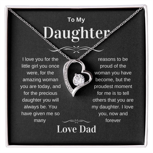Daughter Love You Forever Heart Pendant Necklace from Dad, Birthday Christmas Valentine's Day