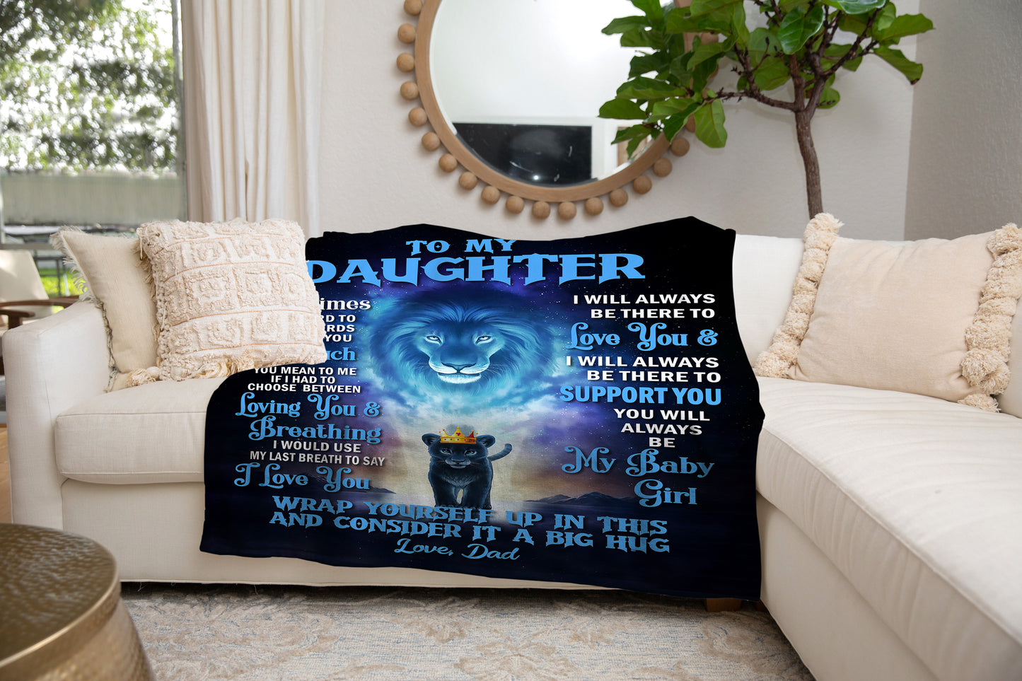 Daughter Blanket from Dad, Lion to My Daughter Blanket Birthday Anniversary Present Gifts, Daughter Blanket from Dad  Blanket Gift