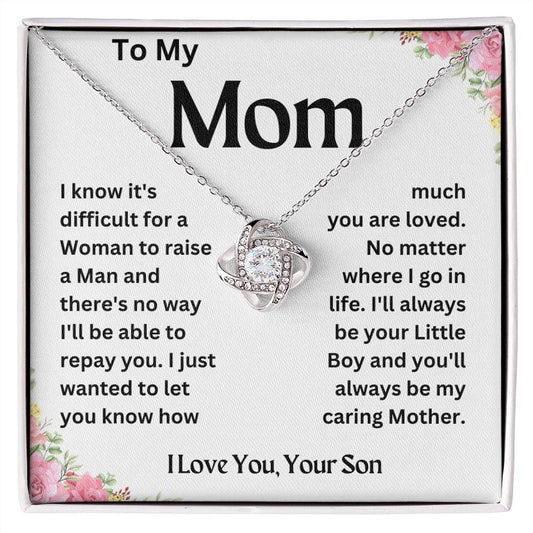 Mom Necklace, To My Mom Necklace -  Necklace for Mom, Love Knot Necklace Mother's Day gift for mom from son