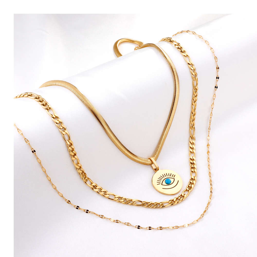 Multi Layers 18k Gold Link Chain Necklace Stainless Steel Pendant  Non Tarnish Necklace for Women