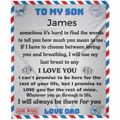 Personalized Son Name blanked special  gift from dad, Custom Name Blankets for Boys.