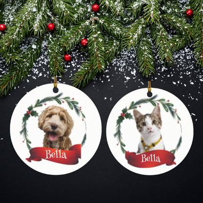 Personalized Pet Ornament, Custom Dog Christmas Ornament, Pet Memorial Ornament, Cat Christmas Photo Ornament, Pet Portrait Name Gift