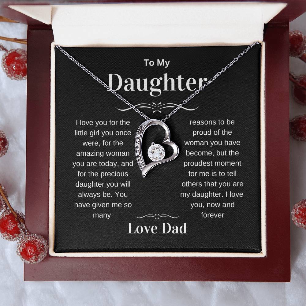 Daughter Love You Forever Heart Pendant Necklace from Dad, Birthday Christmas Valentine's Day