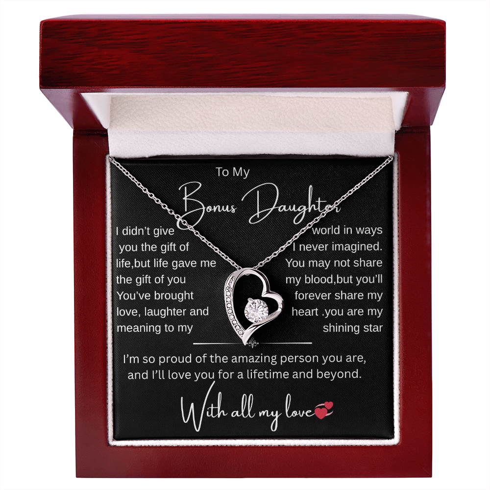 Bonus Daughter Necklace from Bonus Mom or Dad/ Heartfelt Gift with Message Card, Jewelry Gift for Birthday, Christmas, Graduation