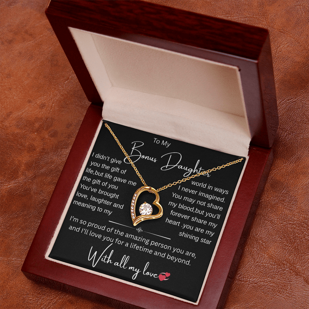 Bonus Daughter Necklace from Bonus Mom or Dad/ Heartfelt Gift with Message Card, Jewelry Gift for Birthday, Christmas, Graduation