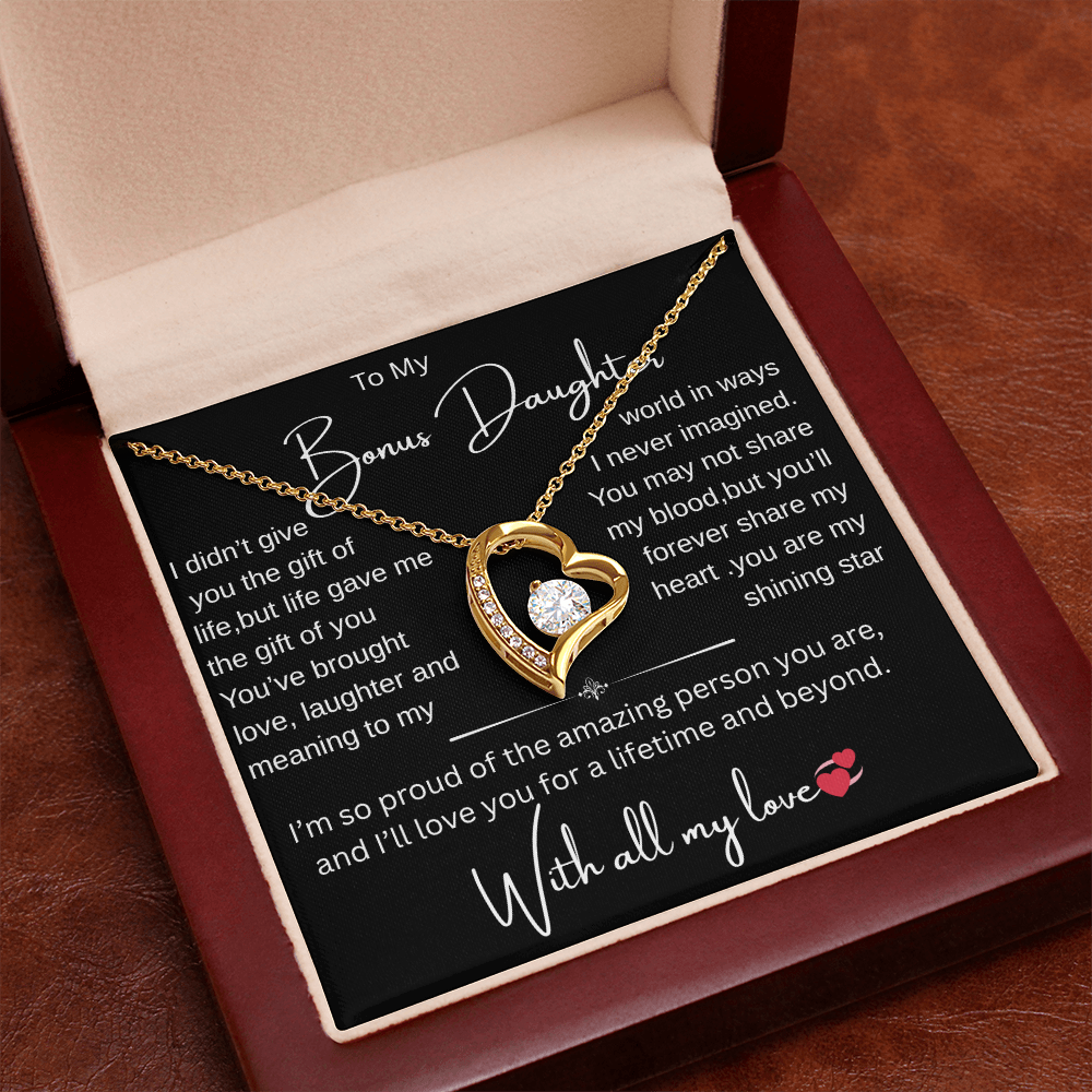 Bonus Daughter Necklace from Bonus Mom or Dad/ Heartfelt Gift with Message Card, Jewelry Gift for Birthday, Christmas, Graduation