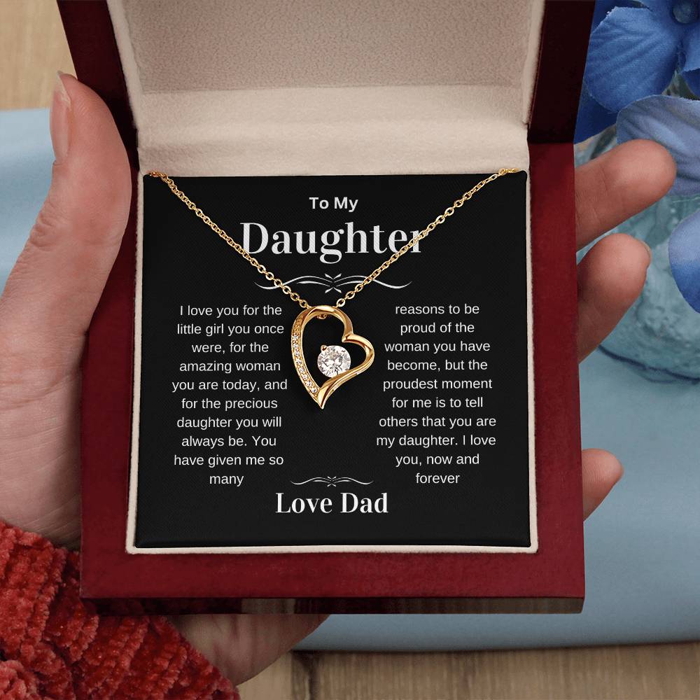 Daughter Love You Forever Heart Pendant Necklace from Dad, Birthday Christmas Valentine's Day