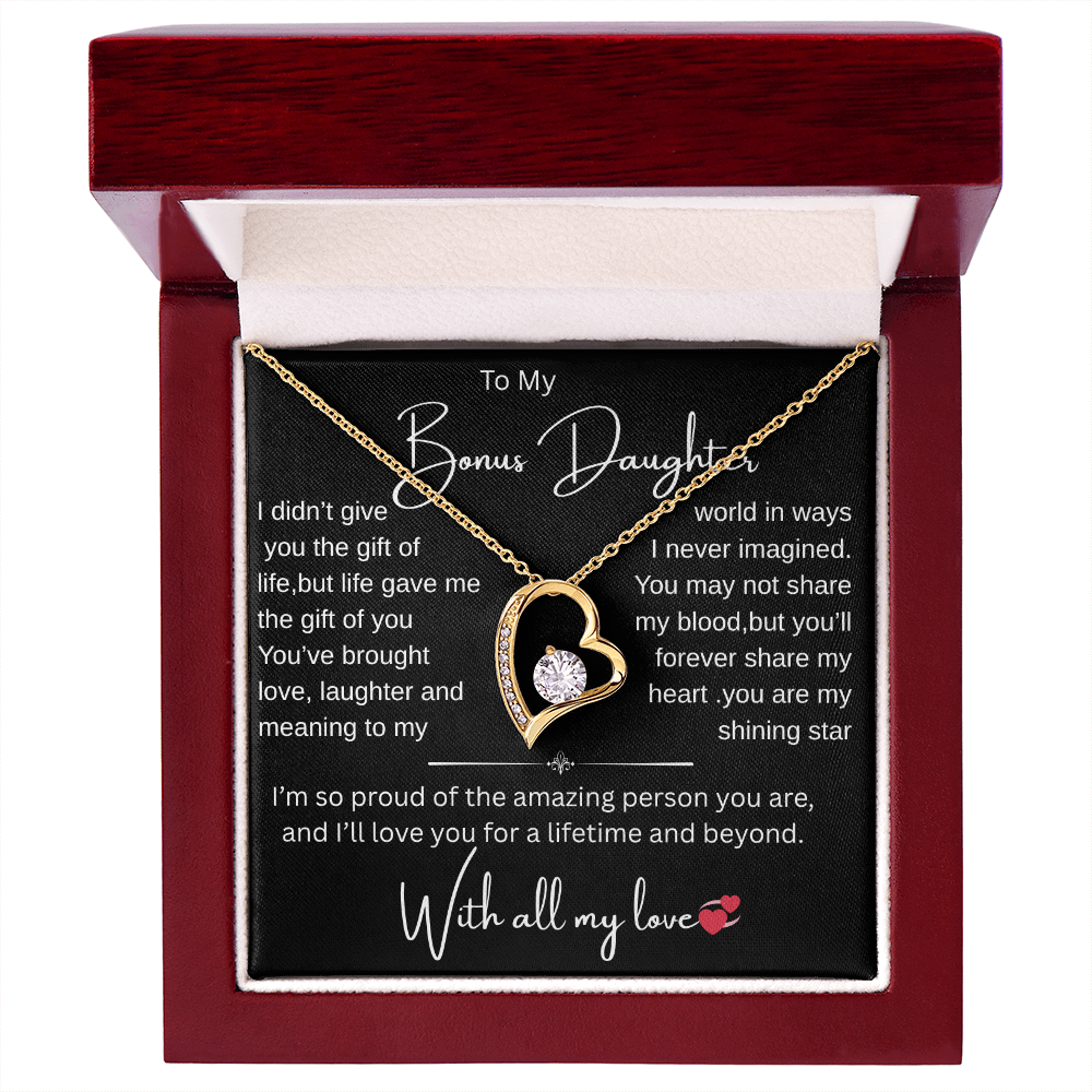 Bonus Daughter Necklace from Bonus Mom or Dad/ Heartfelt Gift with Message Card, Jewelry Gift for Birthday, Christmas, Graduation