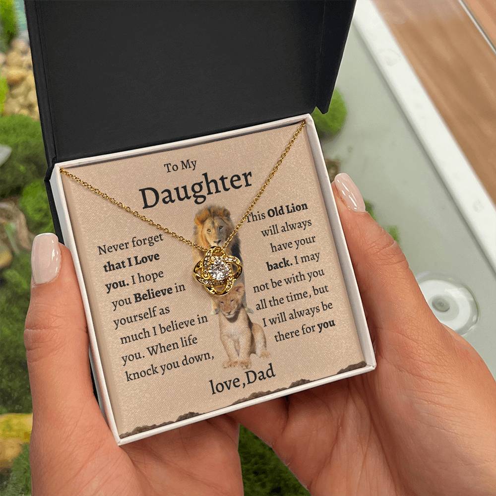 Daughter Necklace From Dad, Lion Dad To My Daughter Necklace, Love Knot Necklace Silver