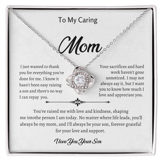 From Son to Mother necklace gift with Heartfelt  greeting card. Special present to mom