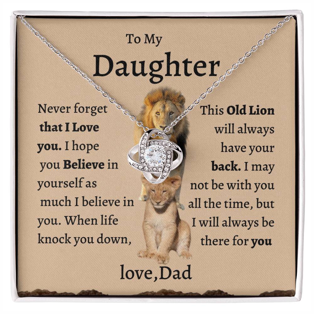 Daughter Necklace From Dad, Lion Dad To My Daughter Necklace, Love Knot Necklace Silver