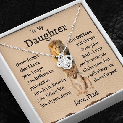 Daughter Necklace From Dad, Lion Dad To My Daughter Necklace, Love Knot Necklace Silver