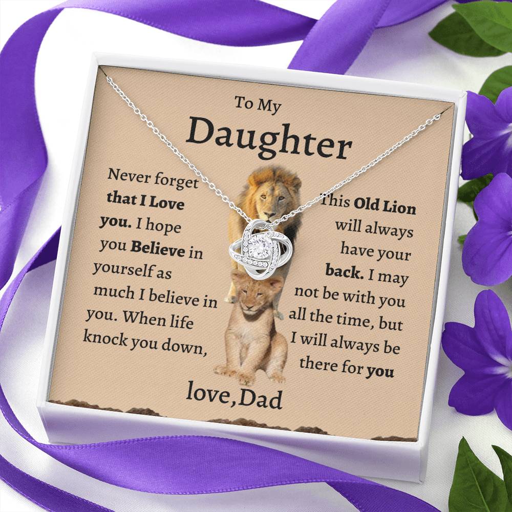 Daughter Necklace From Dad, Lion Dad To My Daughter Necklace, Love Knot Necklace Silver