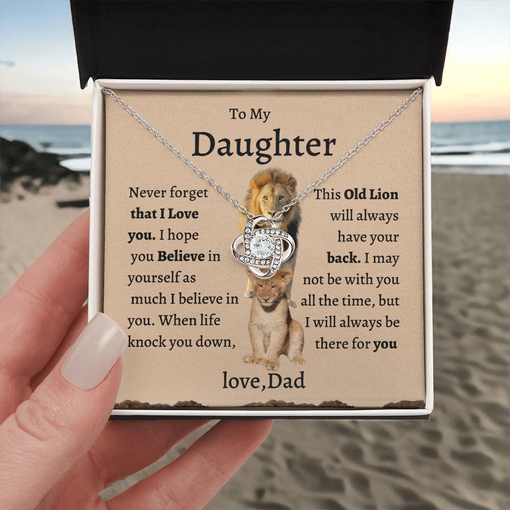 Daughter Necklace From Dad, Lion Dad To My Daughter Necklace, Love Knot Necklace Silver