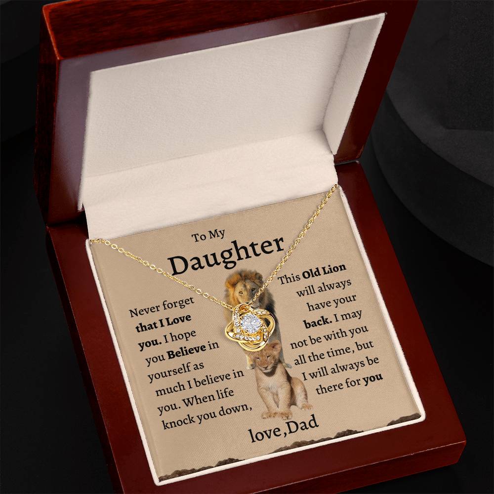 Daughter Necklace From Dad, Lion Dad To My Daughter Necklace, Love Knot Necklace Silver