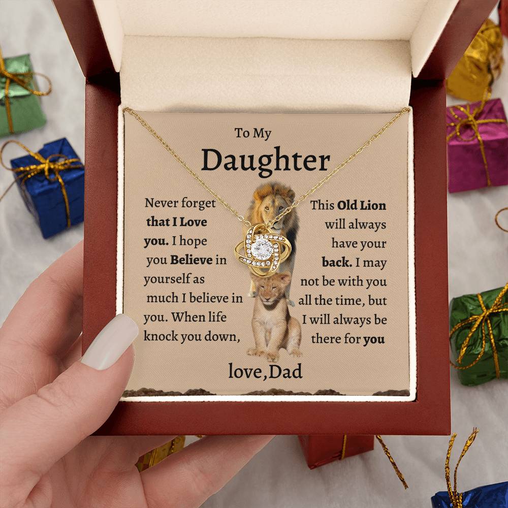 Daughter Necklace From Dad, Lion Dad To My Daughter Necklace, Love Knot Necklace Silver