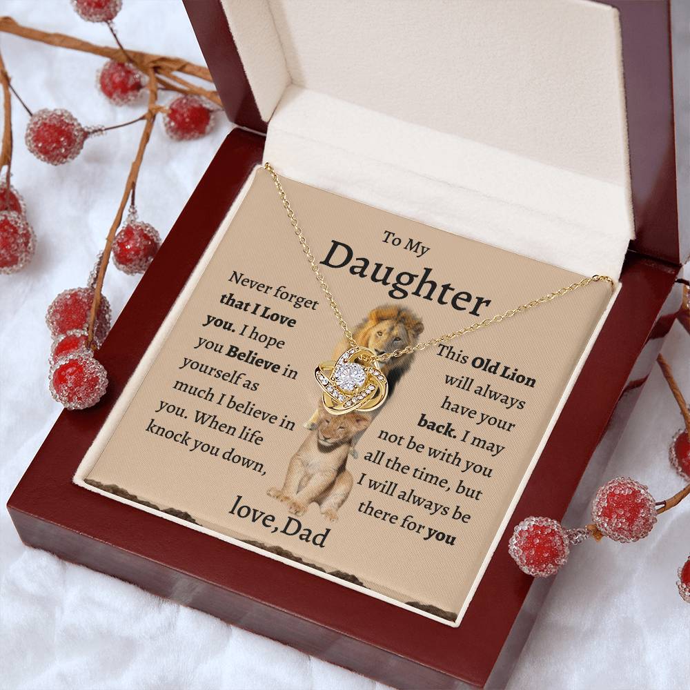 Daughter Necklace From Dad, Lion Dad To My Daughter Necklace, Love Knot Necklace Silver