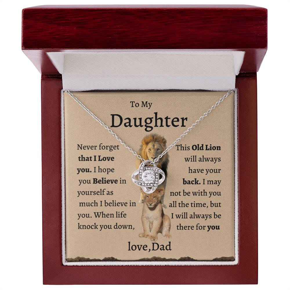 Daughter Necklace From Dad, Lion Dad To My Daughter Necklace, Love Knot Necklace Silver