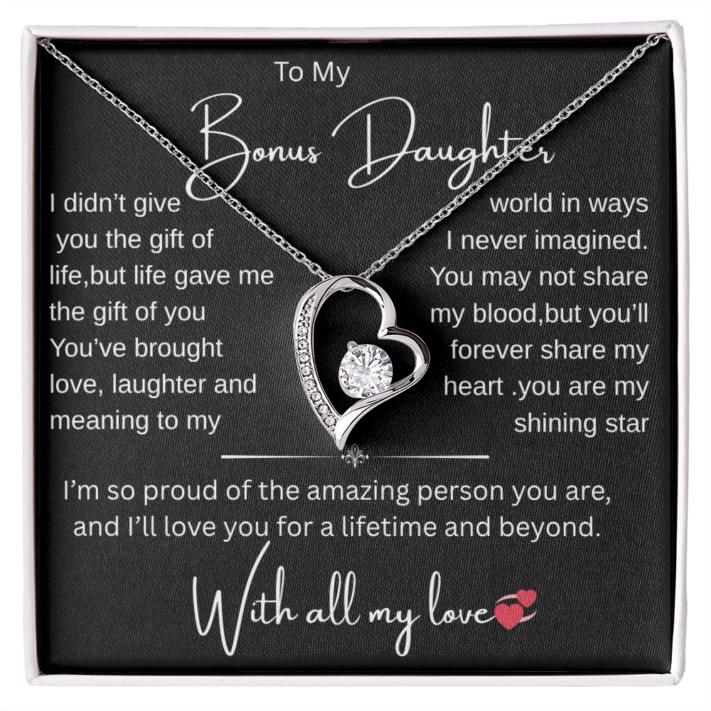 Bonus Daughter Necklace from Bonus Mom or Dad/ Heartfelt Gift with Message Card, Jewelry Gift for Birthday, Christmas, Graduation