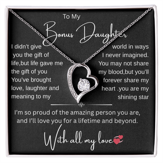 Bonus Daughter Necklace from Bonus Mom or Dad/ Heartfelt Gift with Message Card, Jewelry Gift for Birthday, Christmas, Graduation