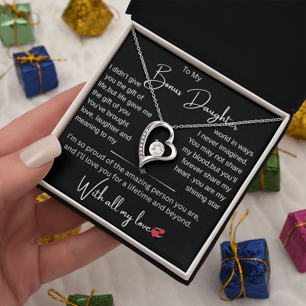 Bonus Daughter Necklace from Bonus Mom or Dad/ Heartfelt Gift with Message Card, Jewelry Gift for Birthday, Christmas, Graduation