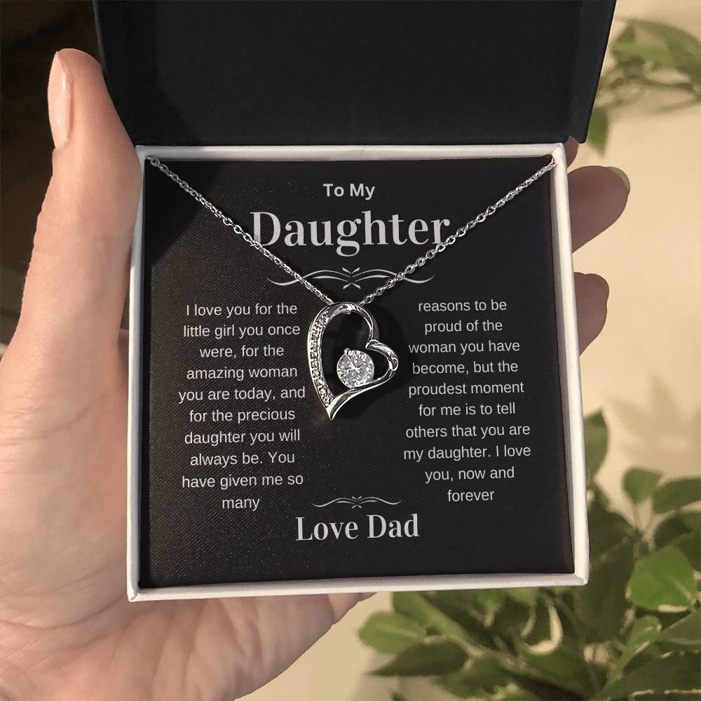 Daughter Love You Forever Heart Pendant Necklace from Dad, Birthday Christmas Valentine's Day