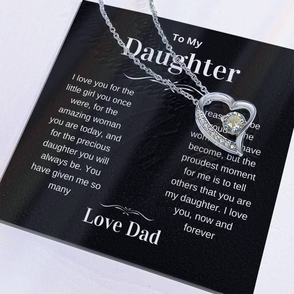 Daughter Love You Forever Heart Pendant Necklace from Dad, Birthday Christmas Valentine's Day