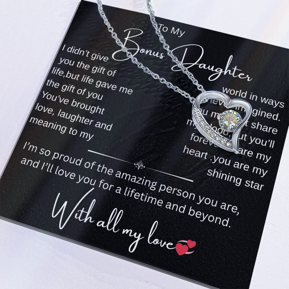 Bonus Daughter Necklace from Bonus Mom or Dad/ Heartfelt Gift with Message Card, Jewelry Gift for Birthday, Christmas, Graduation