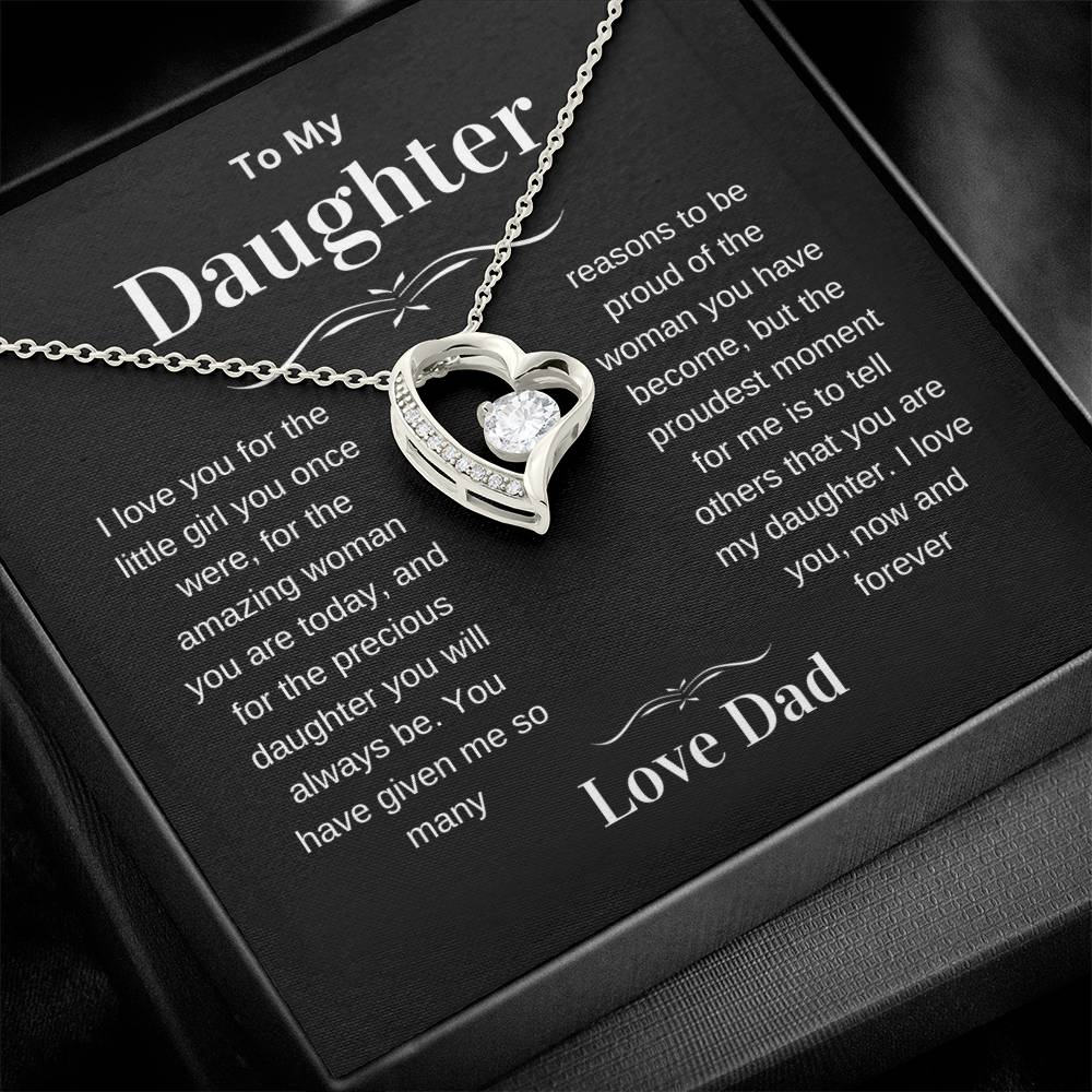 Daughter Love You Forever Heart Pendant Necklace from Dad, Birthday Christmas Valentine's Day