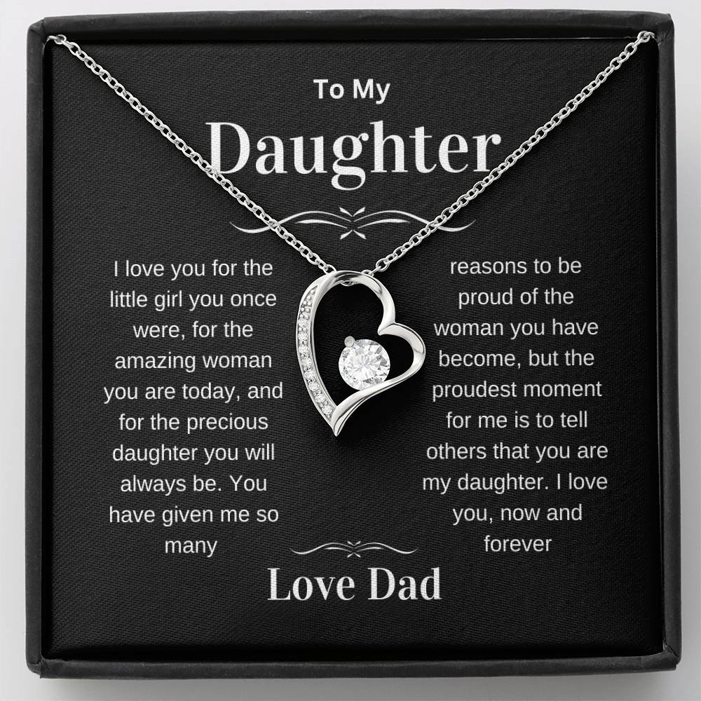 Daughter Love You Forever Heart Pendant Necklace from Dad, Birthday Christmas Valentine's Day