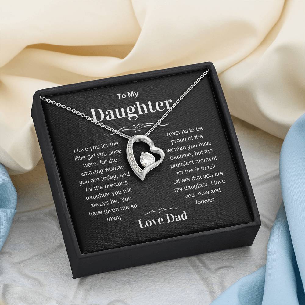 Daughter Love You Forever Heart Pendant Necklace from Dad, Birthday Christmas Valentine's Day