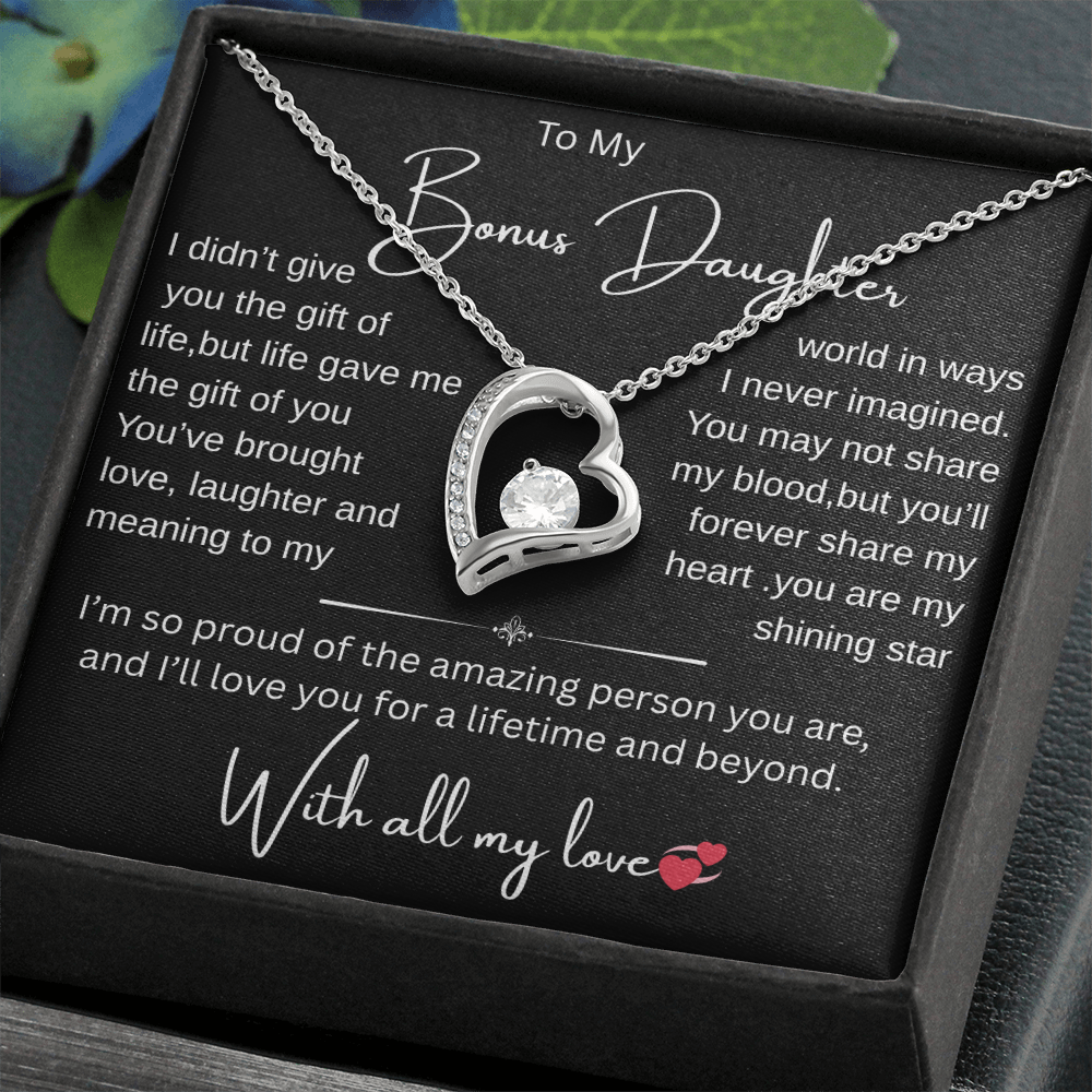 Bonus Daughter Necklace from Bonus Mom or Dad/ Heartfelt Gift with Message Card, Jewelry Gift for Birthday, Christmas, Graduation