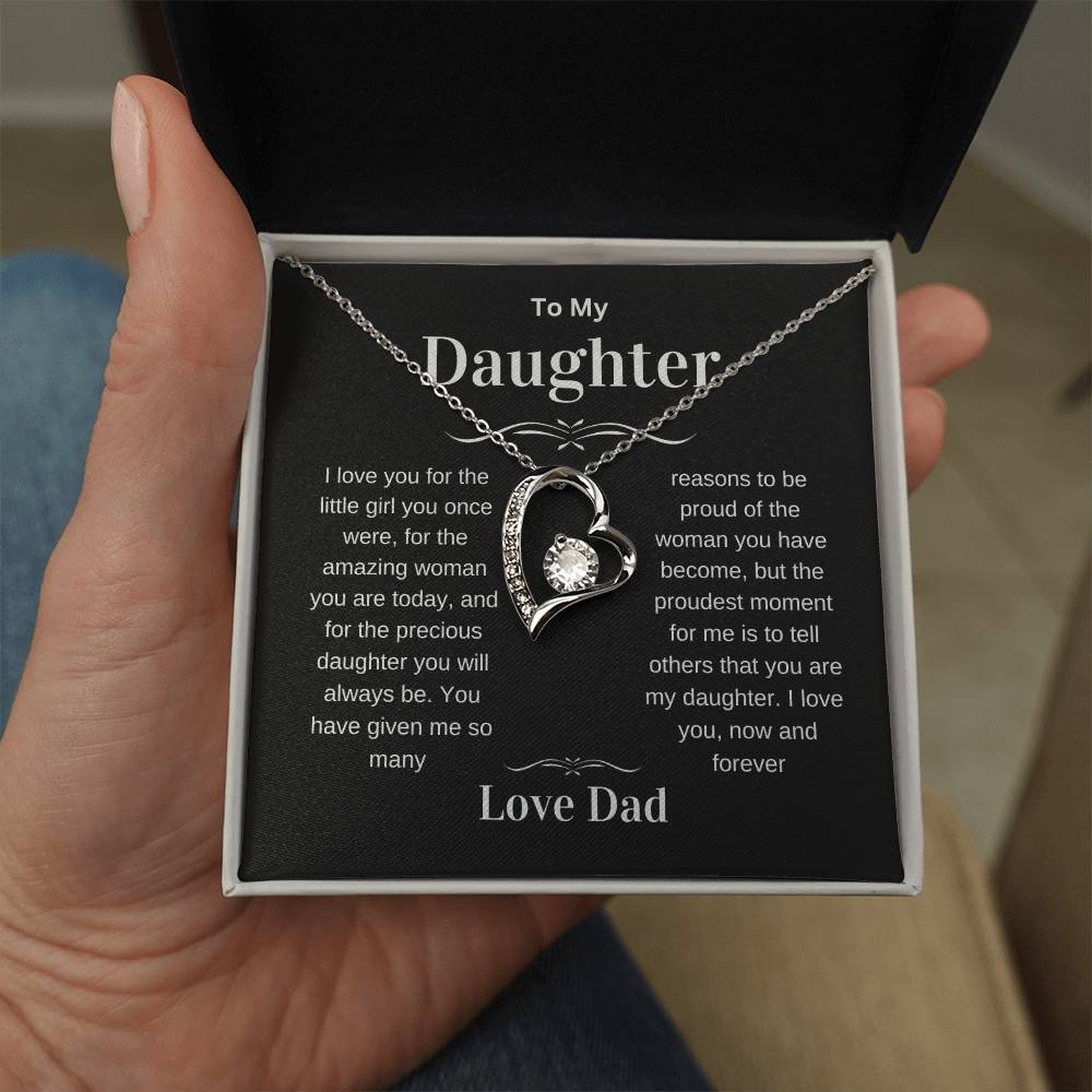 Daughter Love You Forever Heart Pendant Necklace from Dad, Birthday Christmas Valentine's Day