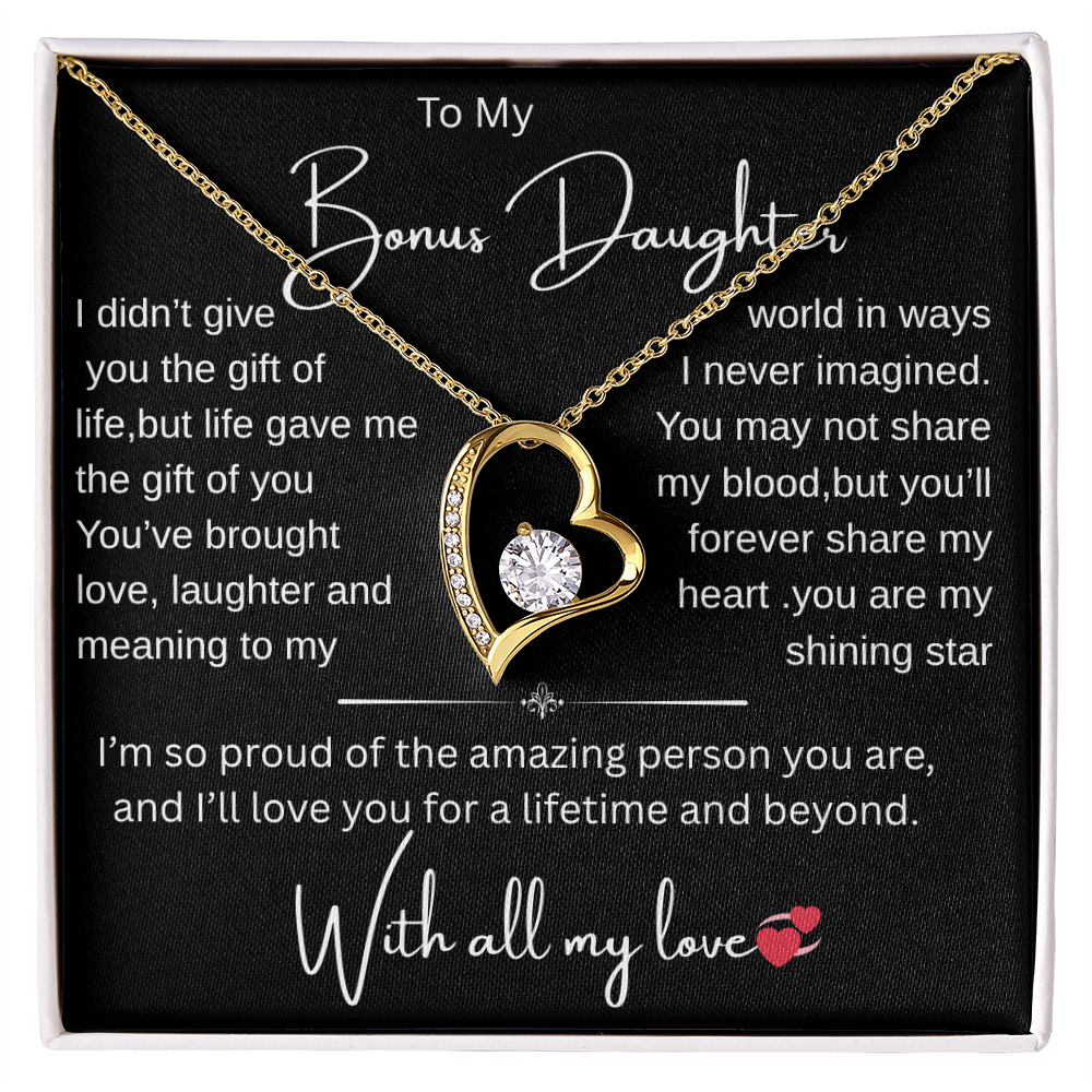 Bonus Daughter Necklace from Bonus Mom or Dad/ Heartfelt Gift with Message Card, Jewelry Gift for Birthday, Christmas, Graduation