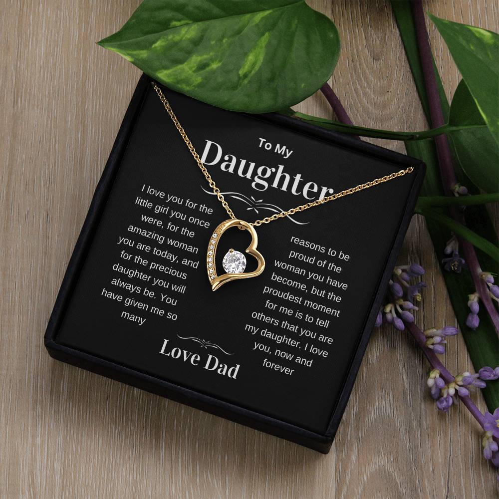 Daughter Love You Forever Heart Pendant Necklace from Dad, Birthday Christmas Valentine's Day