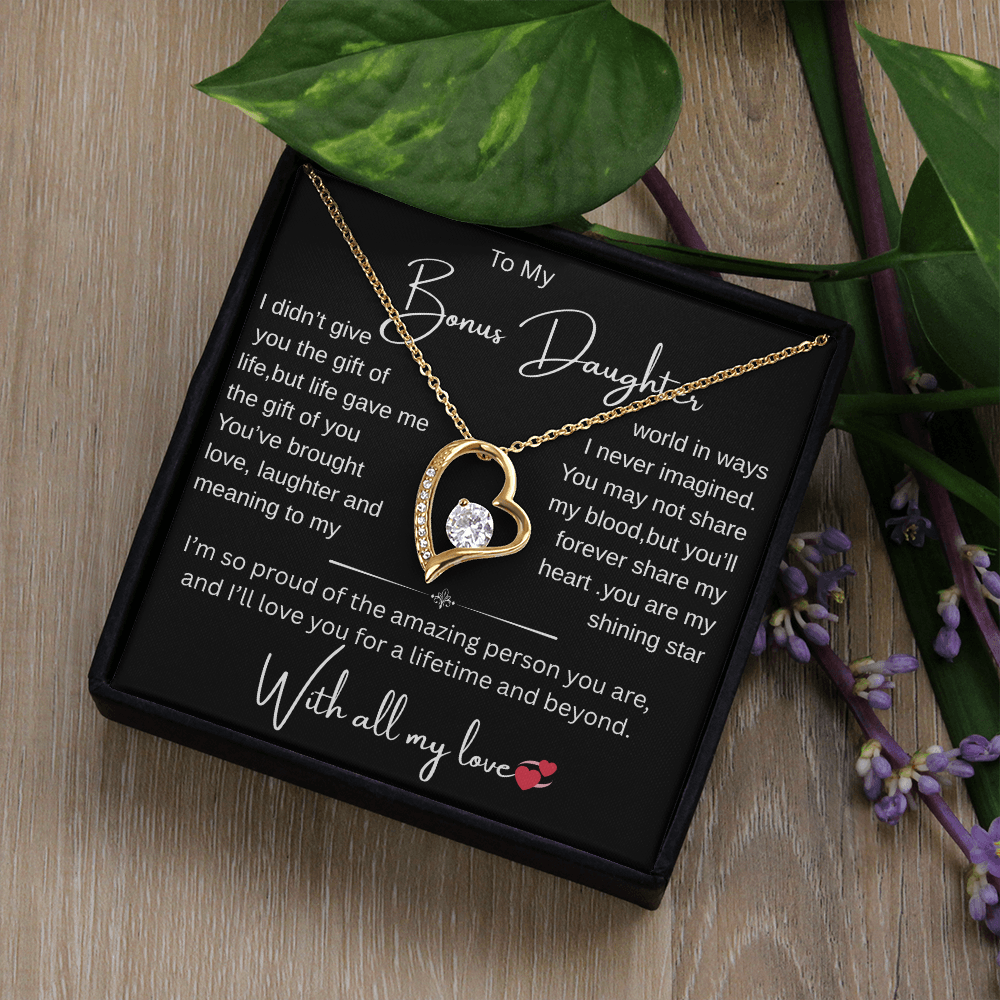 Bonus Daughter Necklace from Bonus Mom or Dad/ Heartfelt Gift with Message Card, Jewelry Gift for Birthday, Christmas, Graduation