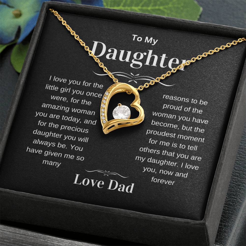 Daughter Love You Forever Heart Pendant Necklace from Dad, Birthday Christmas Valentine's Day