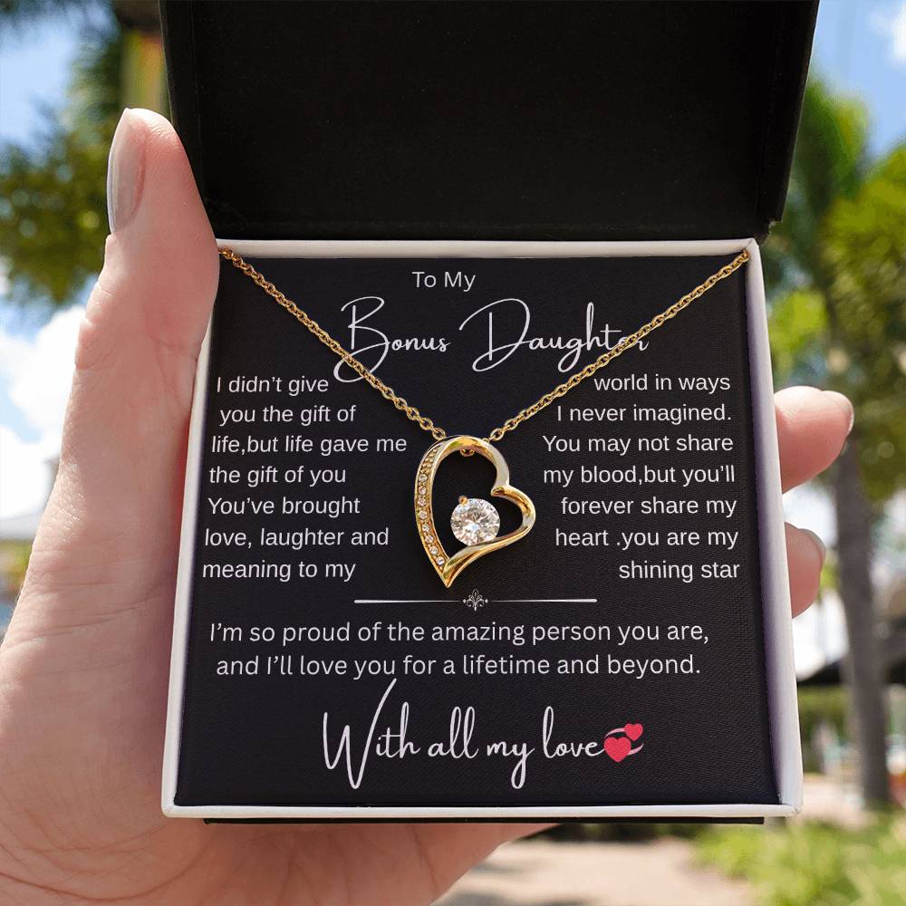 Bonus Daughter Necklace from Bonus Mom or Dad/ Heartfelt Gift with Message Card, Jewelry Gift for Birthday, Christmas, Graduation
